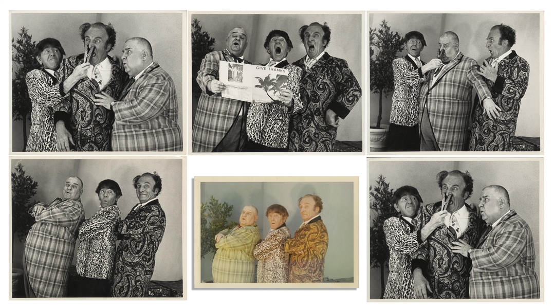 Lot of 12 Glossy Photos With Moe, Curly Joe & Emil Sitka -- Circa 1970 -- 11 Photos Measure 10 x 8, 1 Color Photo Measures 5 x 3.5 -- Very Good